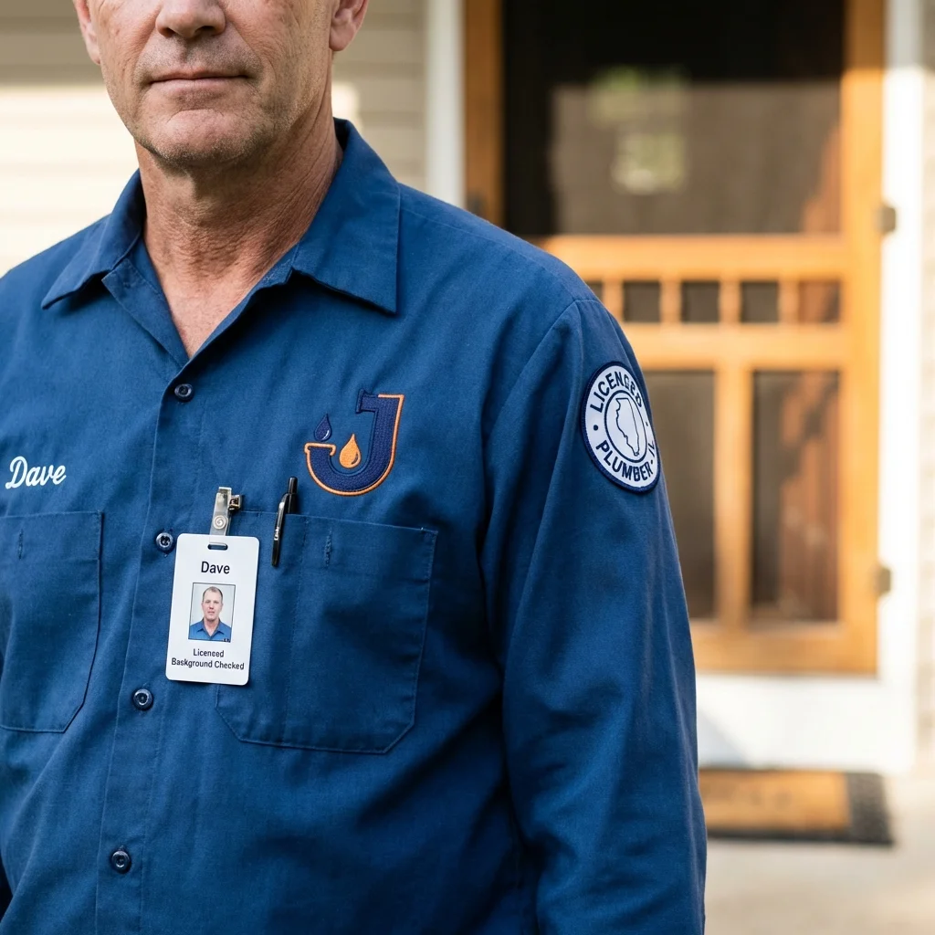 Licensed plumber showing ID badge in Leonia, NJ