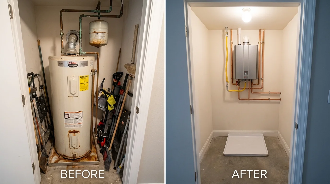 Tank water heater versus wall-mounted tankless unit comparison for Leonia, NJ homeowners