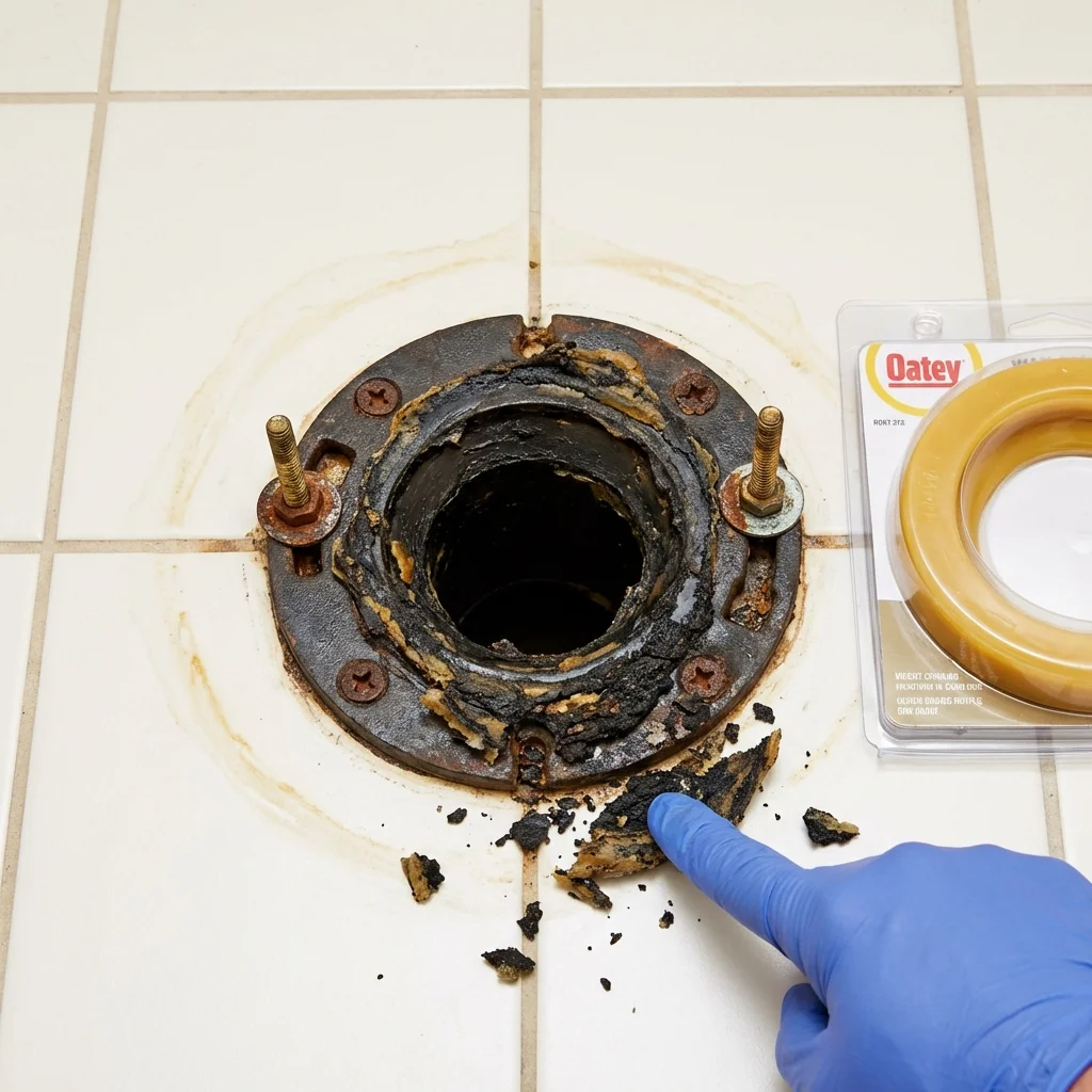 Failed wax ring showing water seepage at the base of a toilet in a Leonia, NJ home
